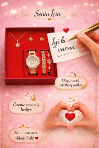 Kadın Kol Saati Saat, Bileklik, Kolye, Küpe Hediye Seti